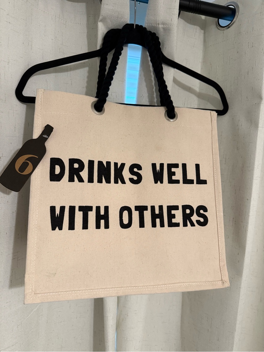 Canvas Tote Bag "Drinks Well With Others" - Black & Natural